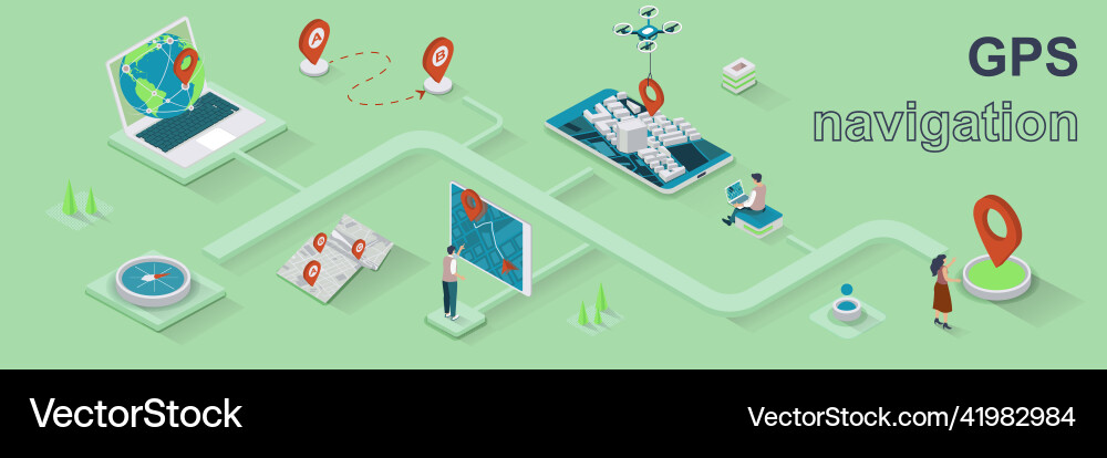 Gps navigation concept 3d isometric web banner Gps navigation concept 3d isometric web banner Vector Image