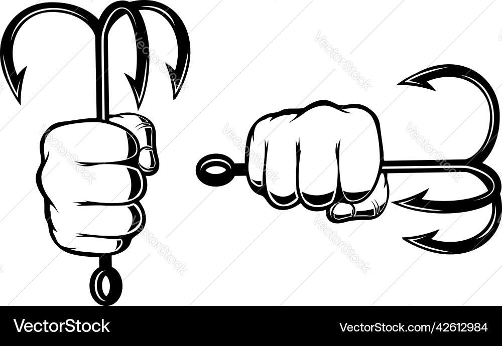 Hand holding fish hook design element for poster Hand holding fish hook design element for poster vector image