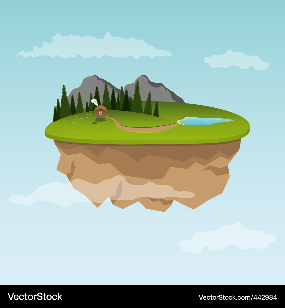 Isolated Floating Island with Cottage Vector Image
