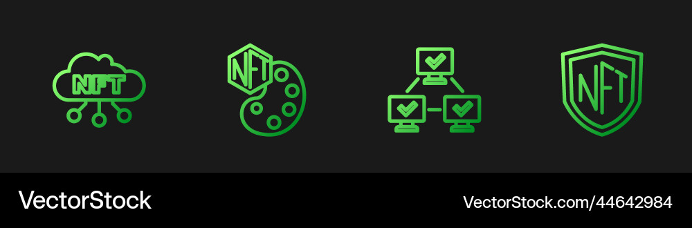 Set line nft blockchain technology cloud digital Set line nft blockchain technology cloud digital vector image