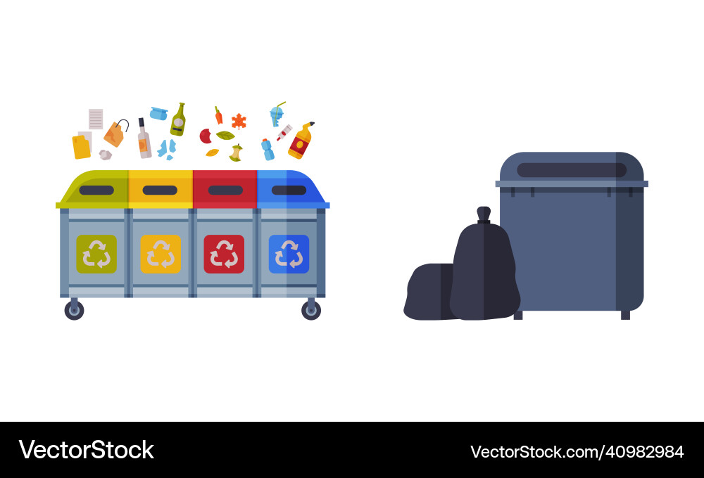 Sorting garbage with dustbin and recycle trash Sorting garbage with dustbin and recycle trash vector image
