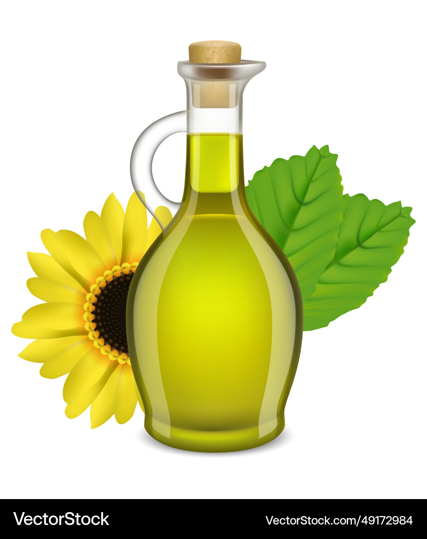 Sunflower Oil Glass Bottle with Blossoms Vector Image