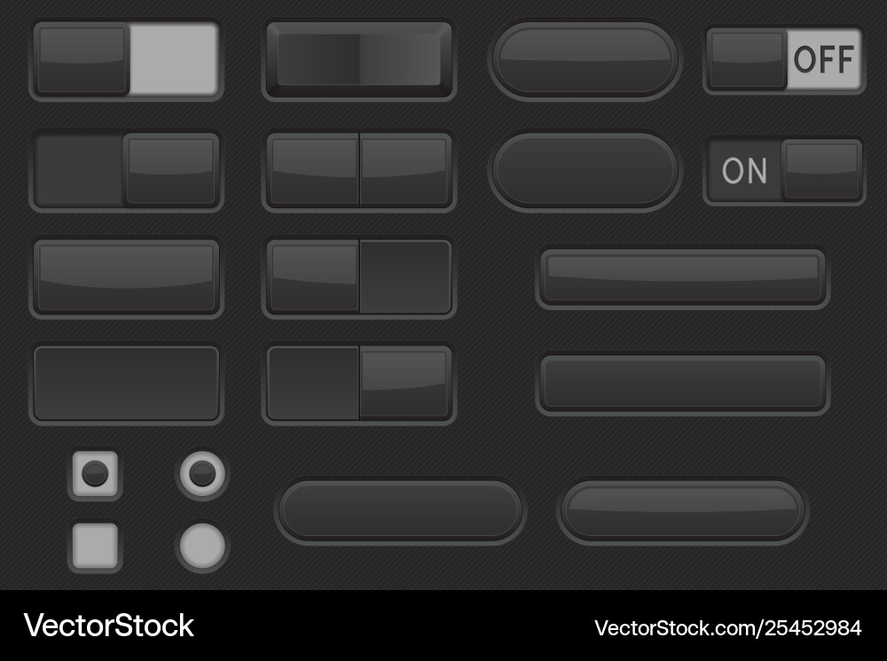 Toggle switch buttons and push black Vector Image