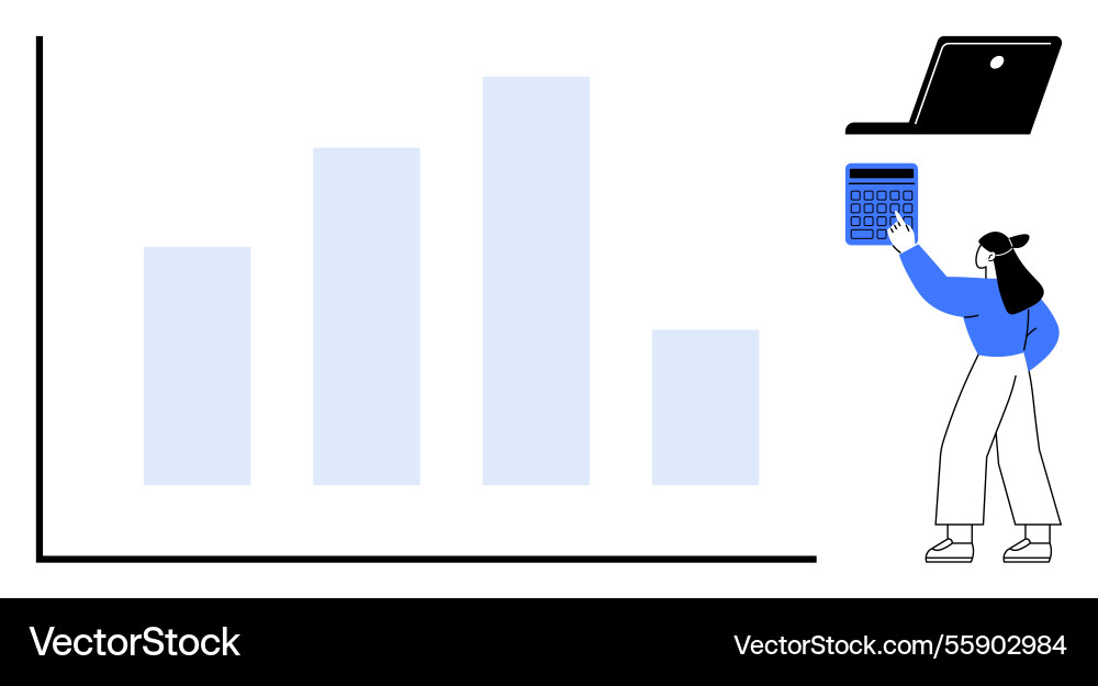 Woman analyzing bar chart data using calculator Woman analyzing bar chart data using calculator vector image