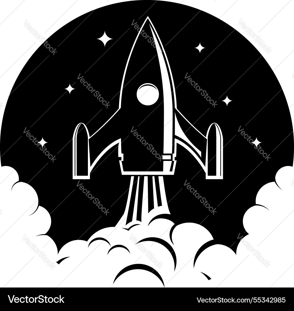 Emblem mit einer beginnenden Spase-Rakete Emblem mit einer beginnenden Spase-Rakete vektorbild