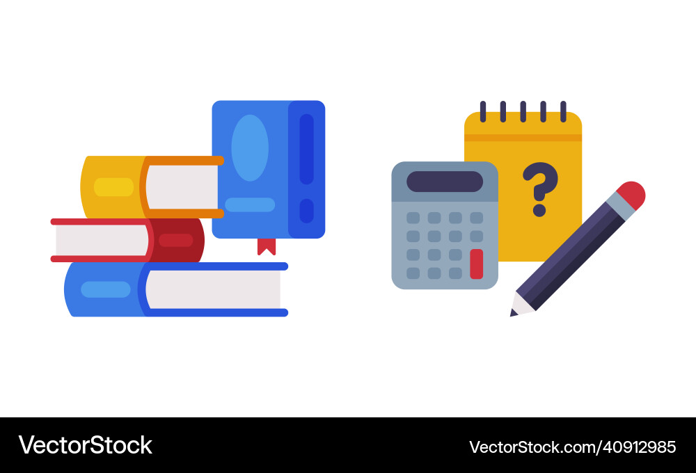 Pile of books and calculator with notepad Pile of books and calculator with notepad vector image