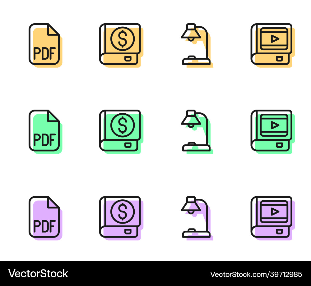 Set line table lamp pdf file document financial Set line table lamp pdf file document financial vector image