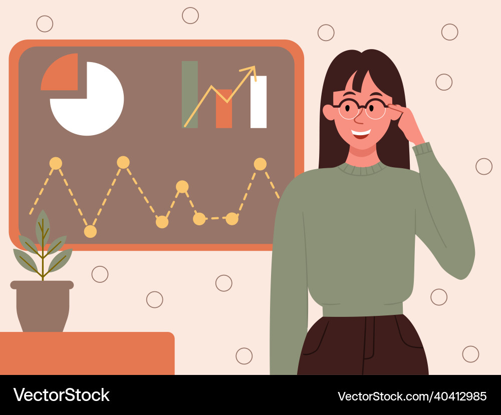 Smiling analyst adjusts the glasses while working Smiling analyst adjusts the glasses while working vector image