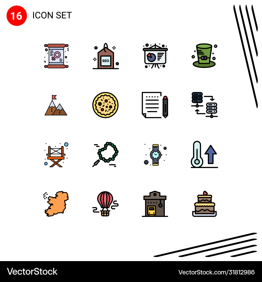 16 universal flat color filled lines set for web Vector Image