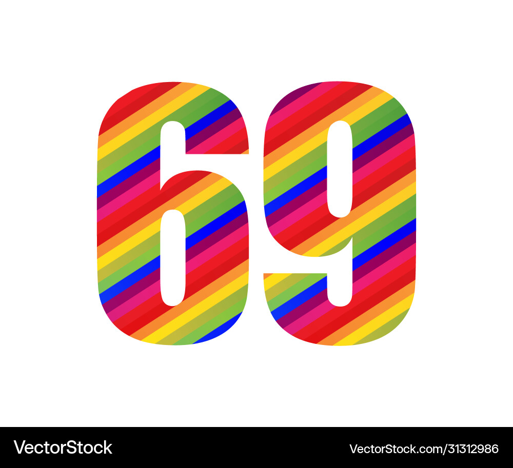 69 number rainbow style numeral digit colorful 69 number rainbow style numeral digit colorful vector image