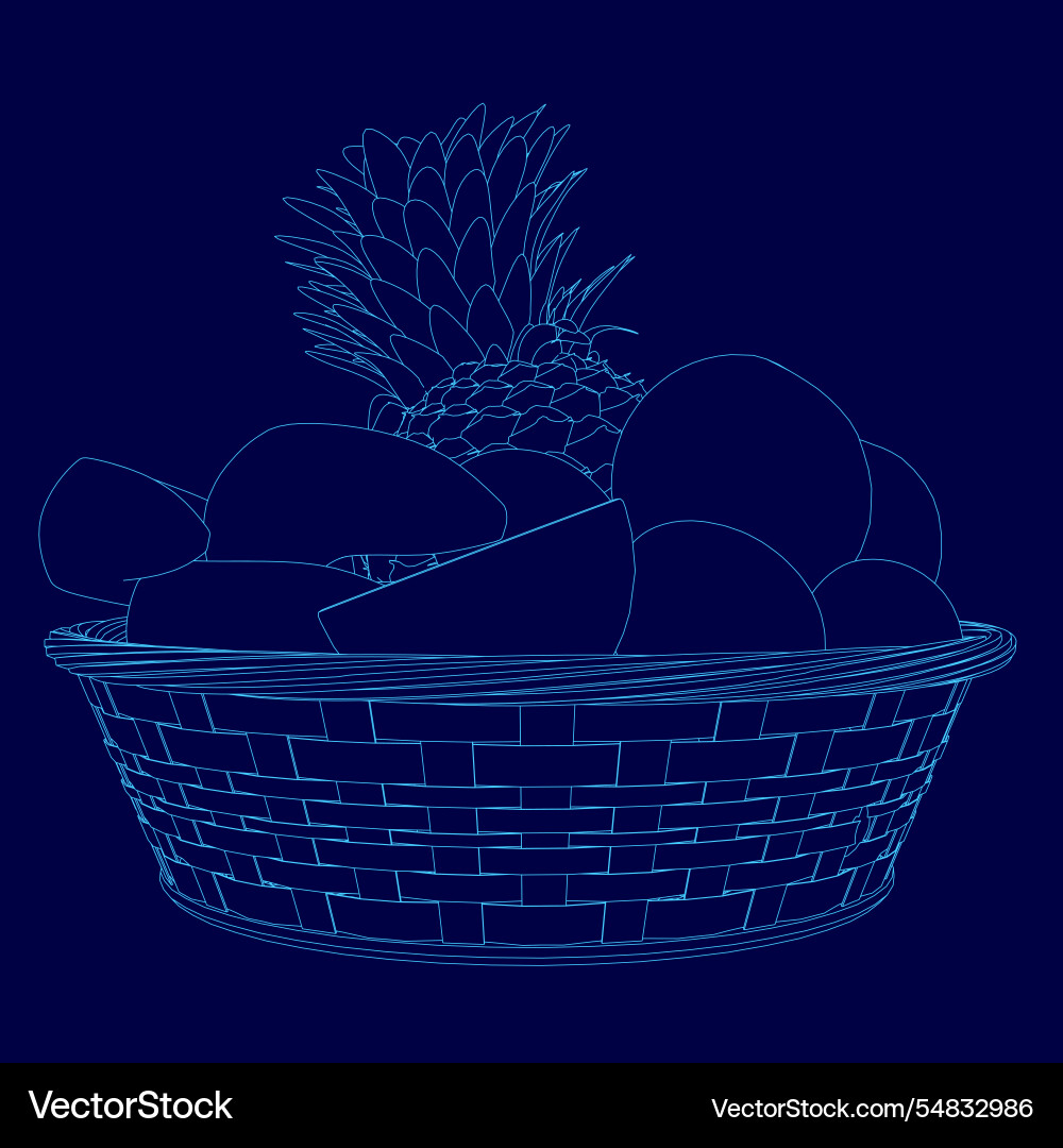 Blue image of a basket fruit including apples Blue image of a basket fruit including apples vector image