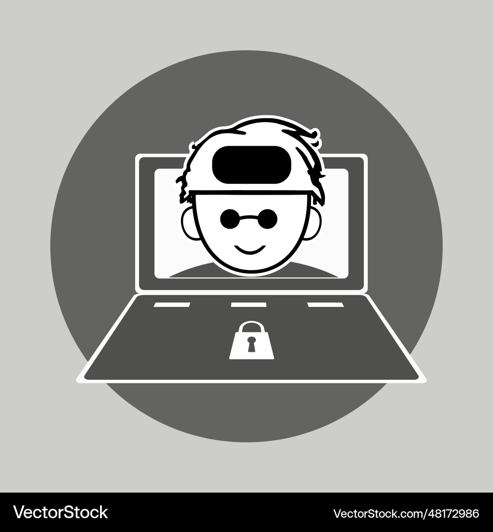 Computer hacker with laptop icon Computer hacker with laptop icon Vector Image
