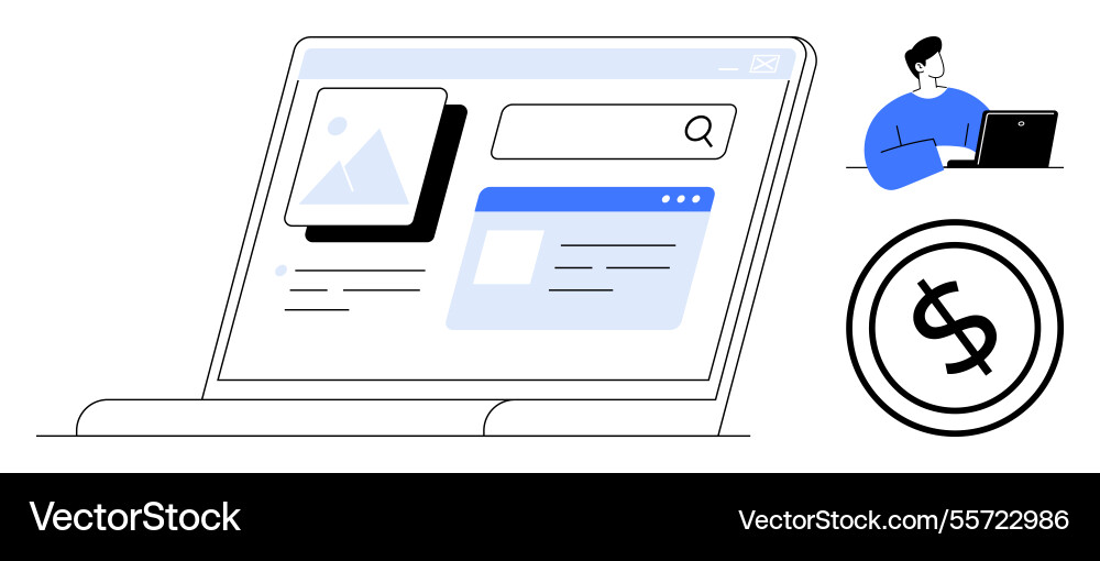 Digital workspace with web search and earning Digital workspace with web search and earning vector image