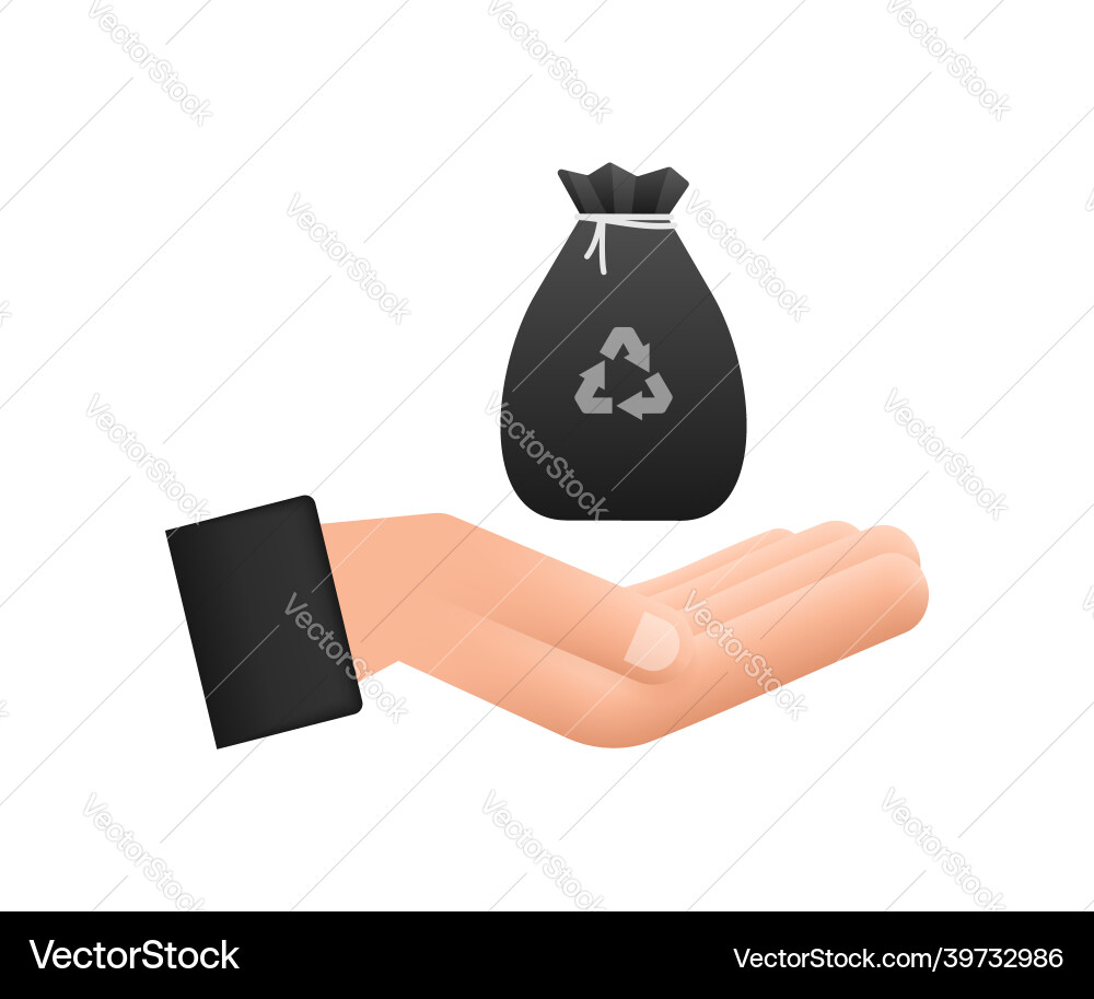 Garbage bag in hands icon trash stock Garbage bag in hands icon trash stock vector image