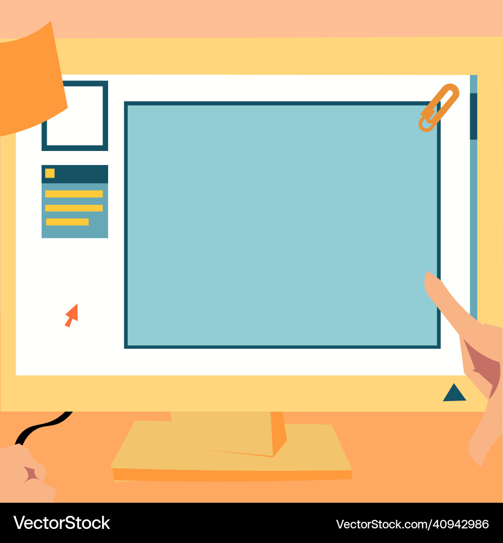Hand touching screen of desktop inside web Hand touching screen of desktop inside web vector image
