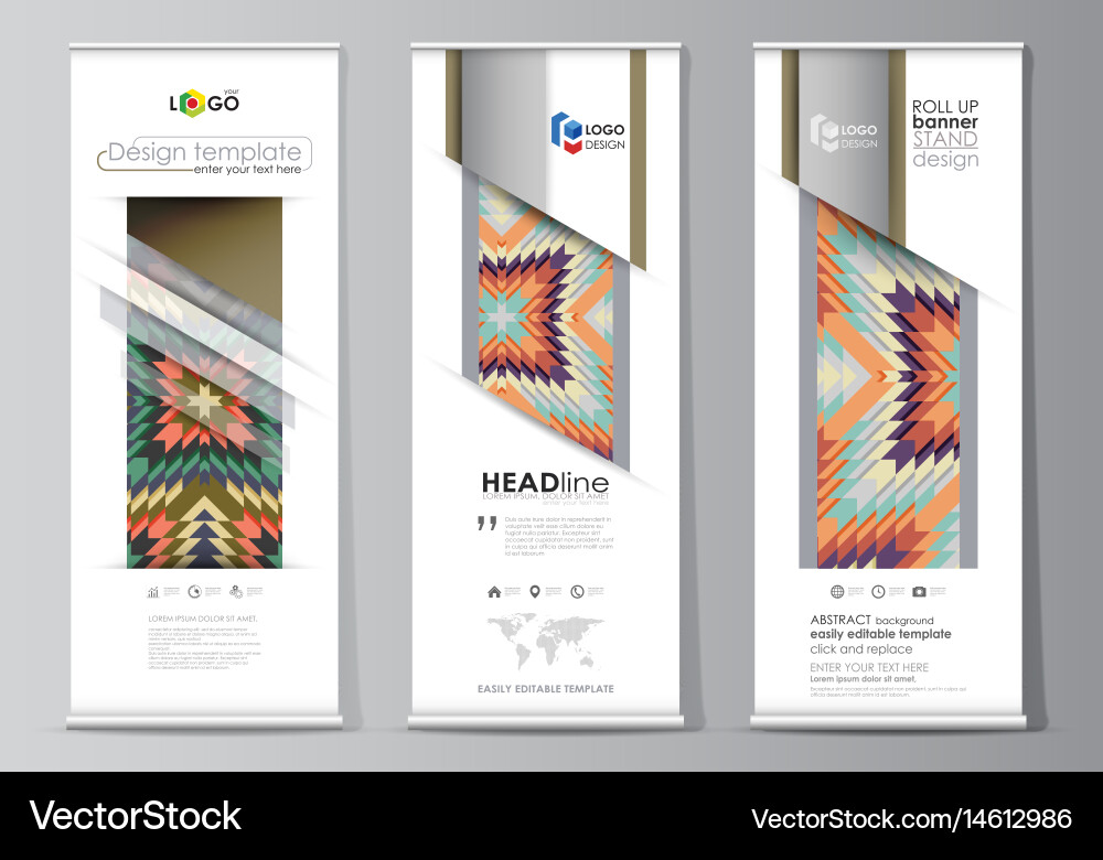 Roll up banner stands abstract design geometric Vector Image