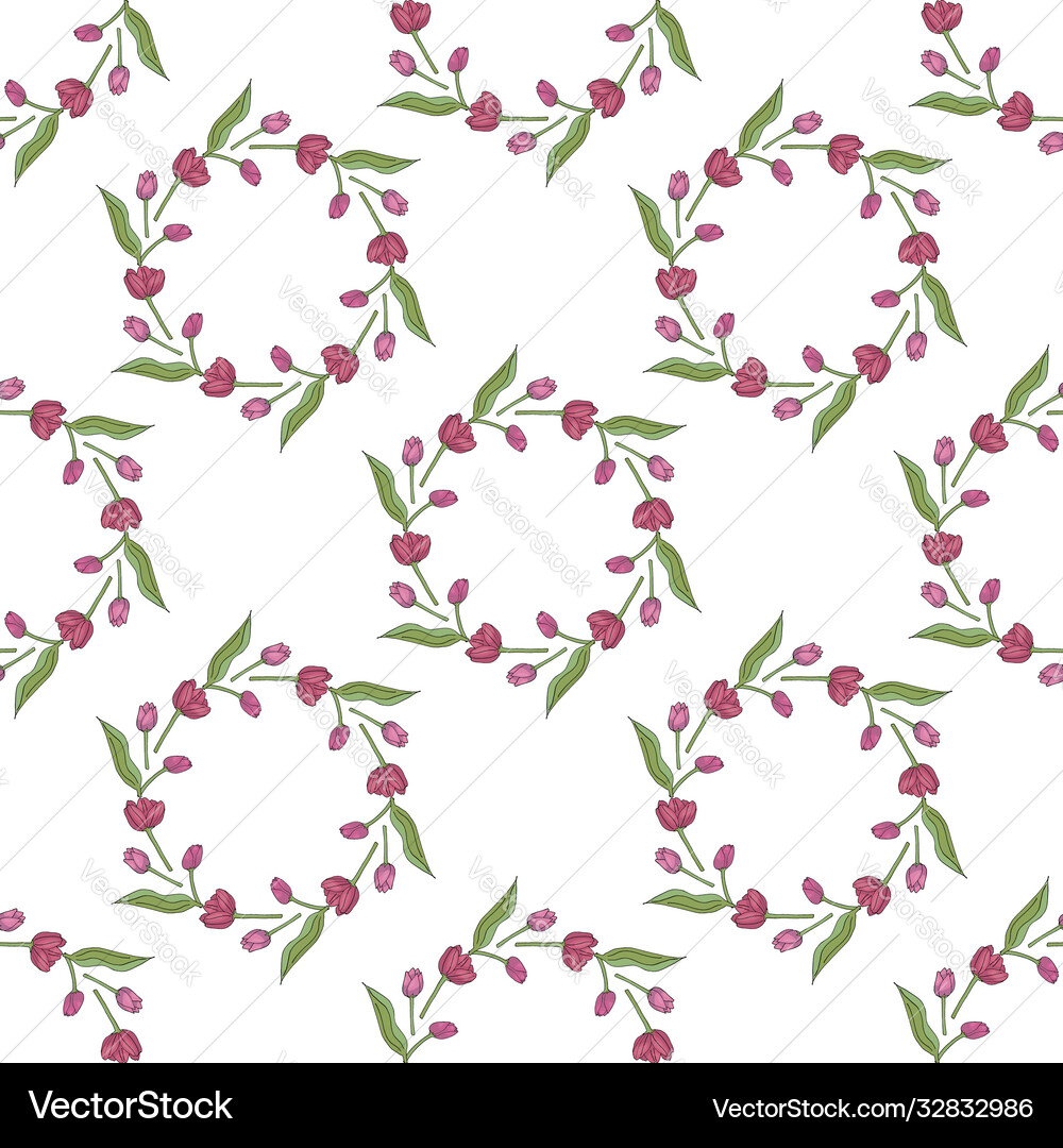 Seamless background with round frames tulips Vector Image