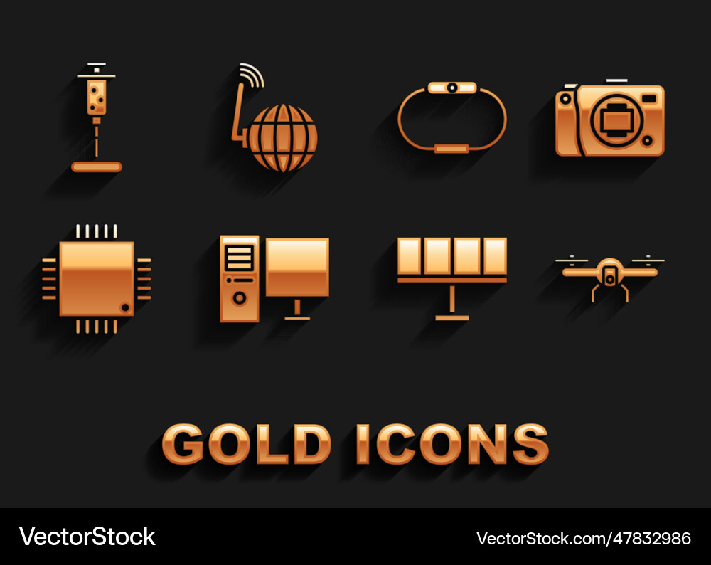 Set computer monitor mirrorless camera drone Set computer monitor mirrorless camera drone vector image
