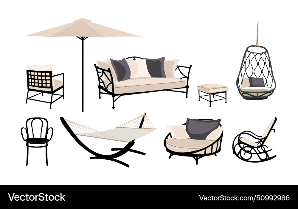 Set of outdoor garden patio furniture Set of outdoor garden patio furniture vector image