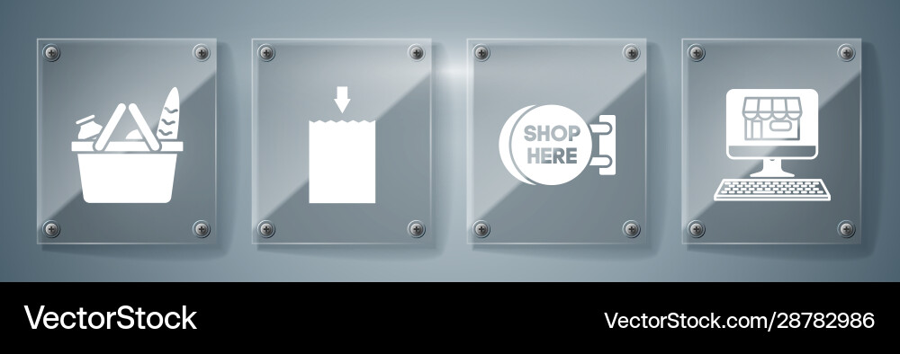 Set shopping building on screen computer Set shopping building on screen computer Vector Image