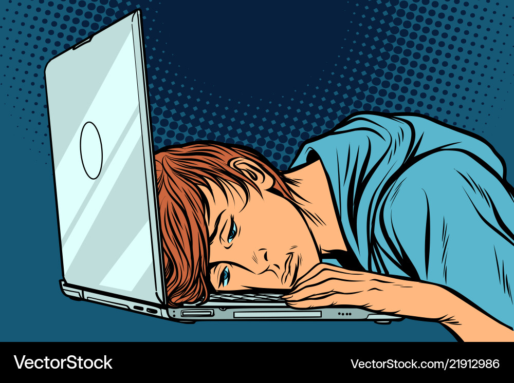 Tired Man Working at Computer vector image