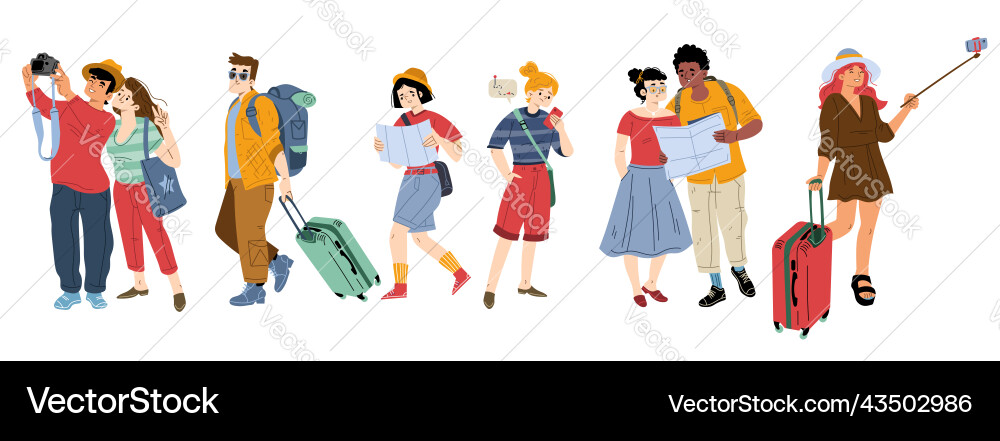 Tourists travel group of people on excursion Tourists travel group of people on excursion vector image
