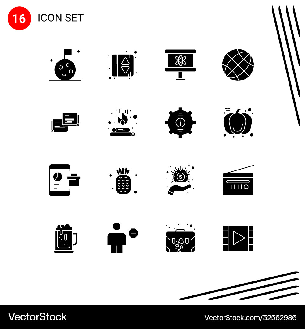 User interface pack 16 basic solid glyphs Vector Image