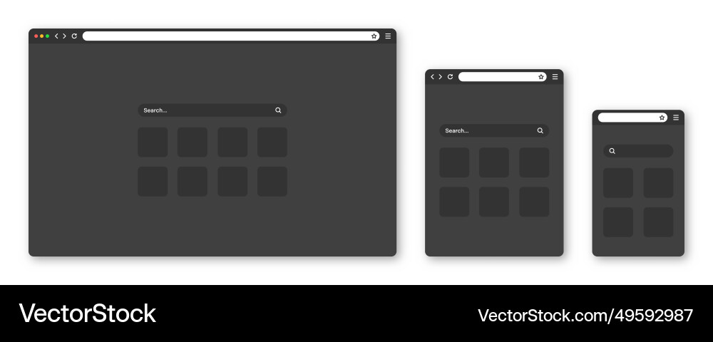 Blank web browser window with toolbar and search Blank web browser window with toolbar and search vector image