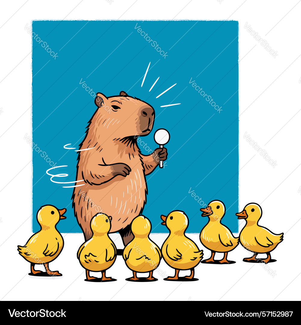 Capybara with microphone addresses a group Capybara with microphone addresses a group Vector Image
