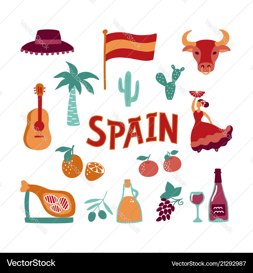 Collection hand drawn symbols of spain culture Collection hand drawn symbols of spain culture vector image