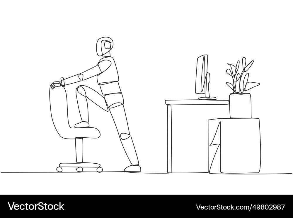 Continuous one line drawing robot stands while Continuous one line drawing robot stands while vector image
