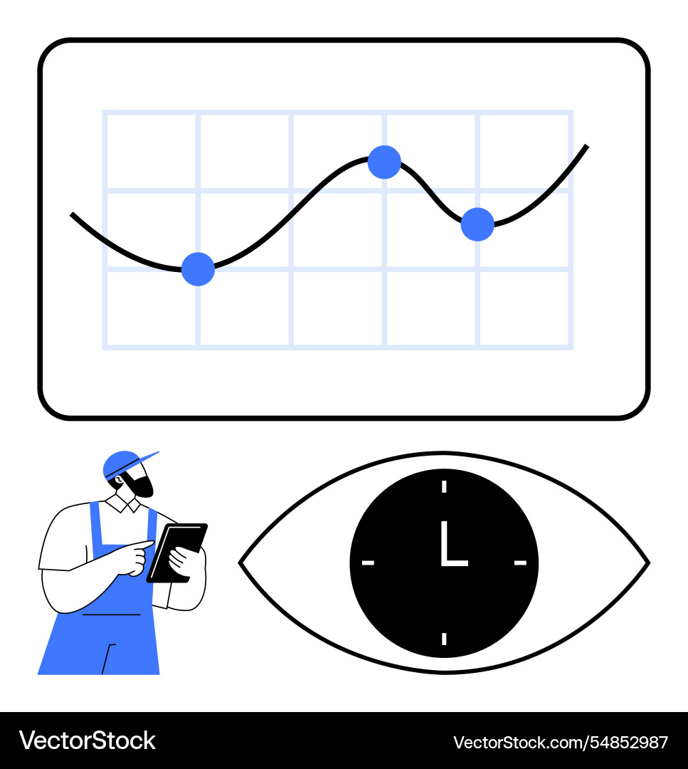 Data trends analysis with worker using tablet Data trends analysis with worker using tablet vector image