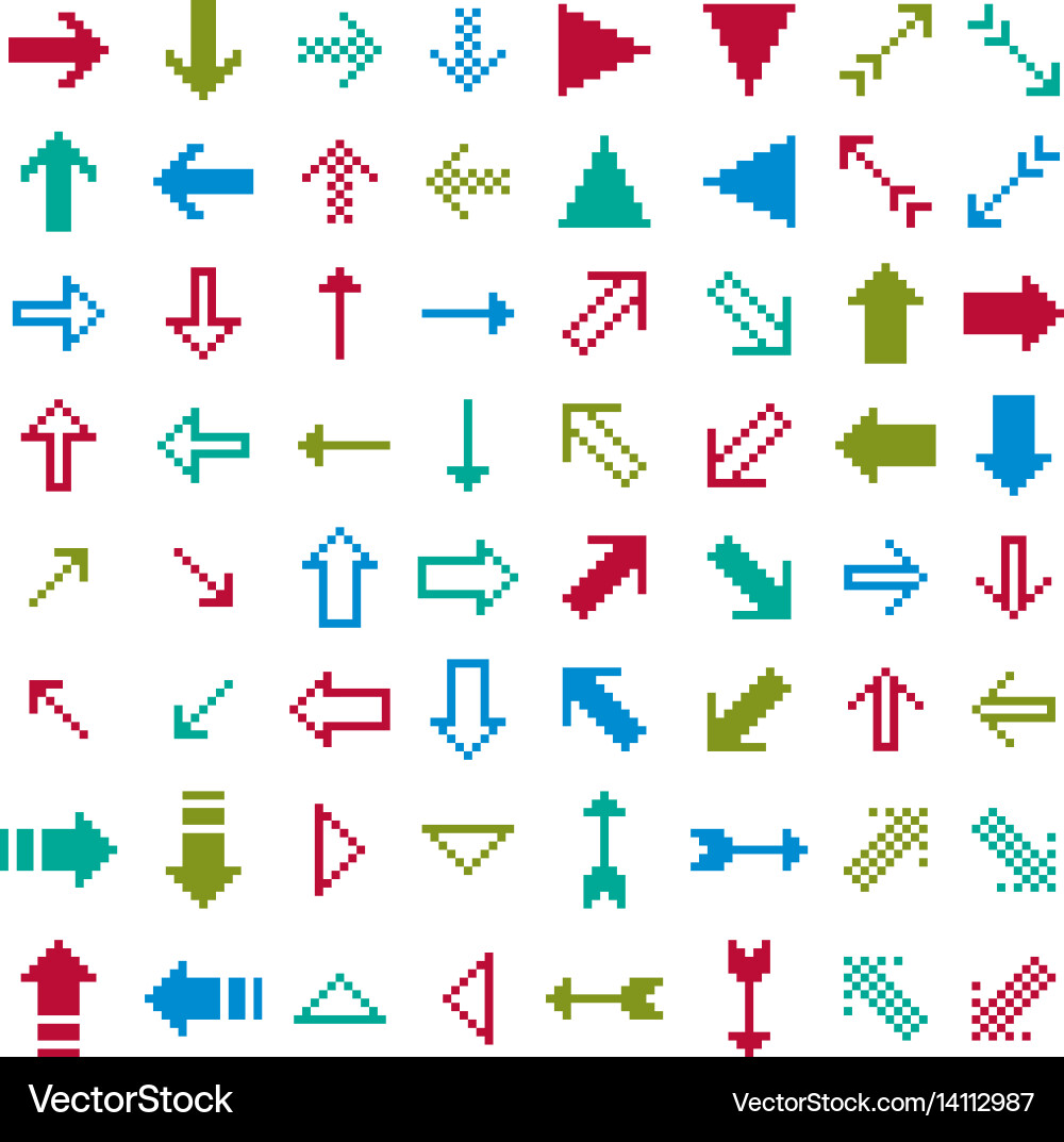 Different arrows pixel icons isolated collection Vector Image