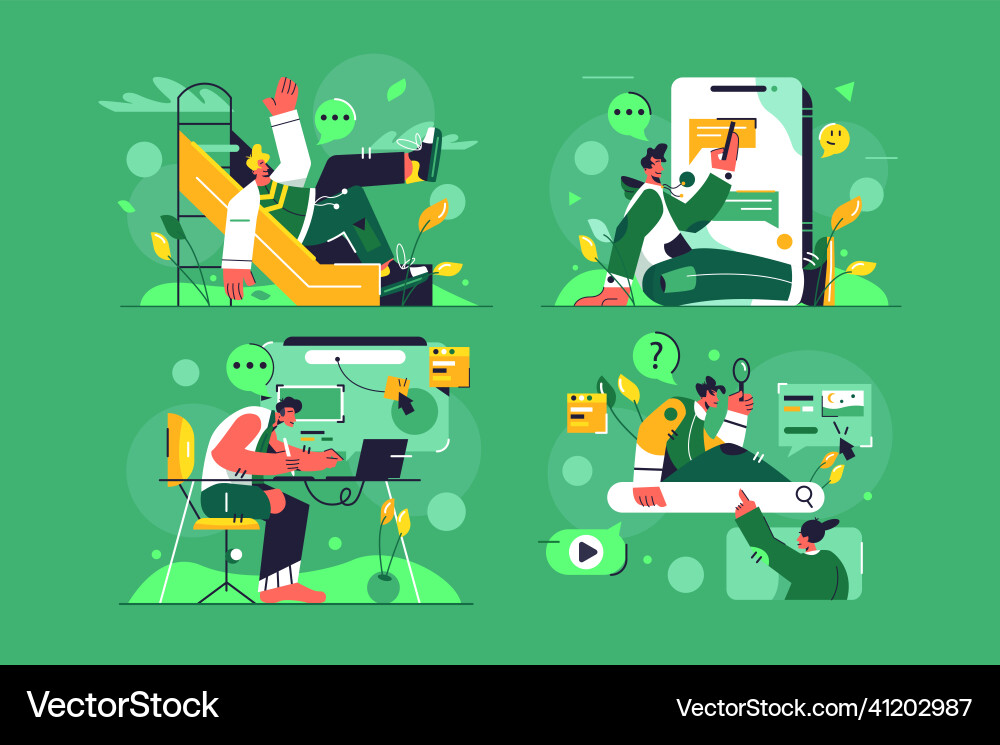 Man on slide in smartphone designer at work Man on slide in smartphone designer at work vector image