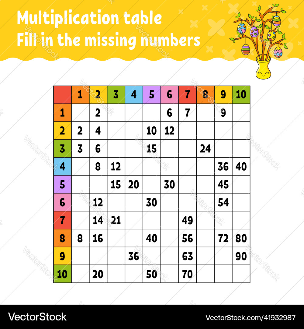 Paste the missing numbers learning multiplication Paste the missing numbers learning multiplication Vector Image