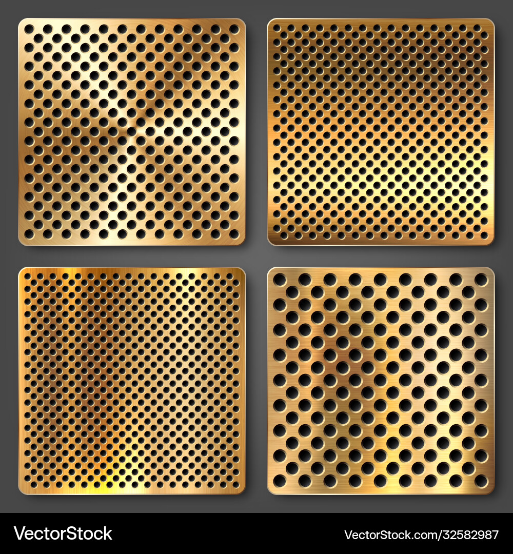 Realistic perforated brushed metal textures set Realistic perforated brushed metal textures set vector image