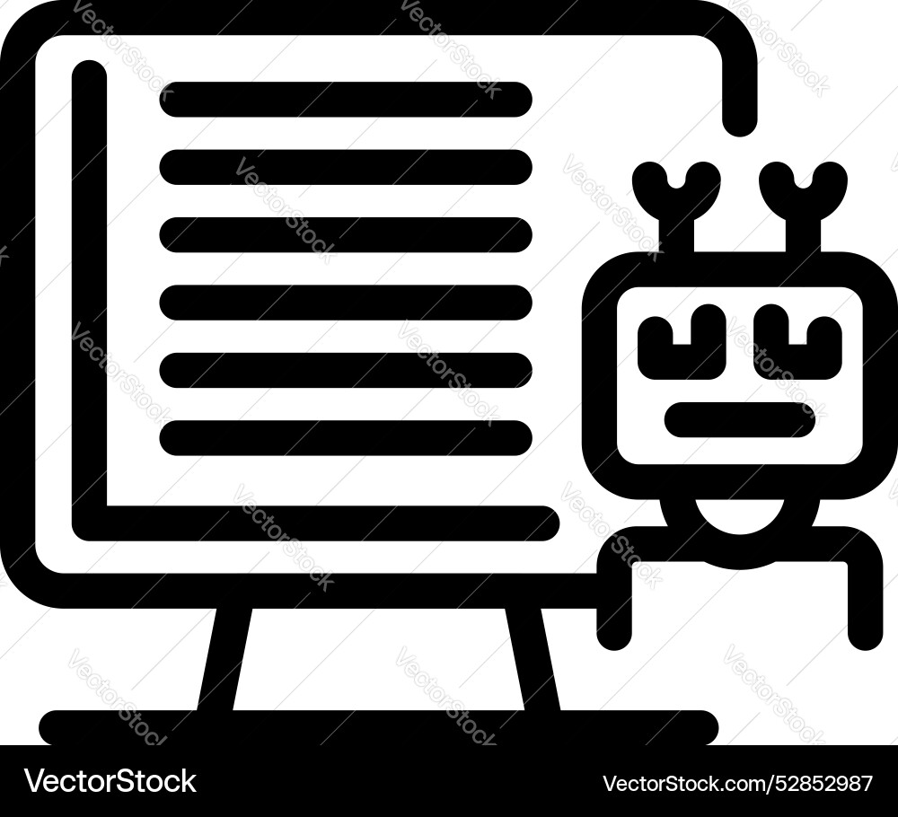 Robot writing code on desktop computer screen icon Vector Image