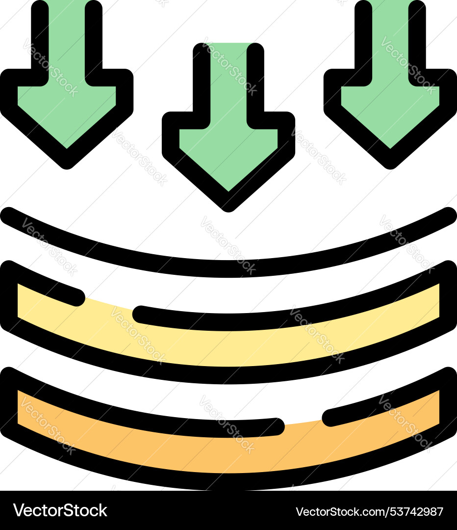Three arrows pointing down to horizontal Vector Image