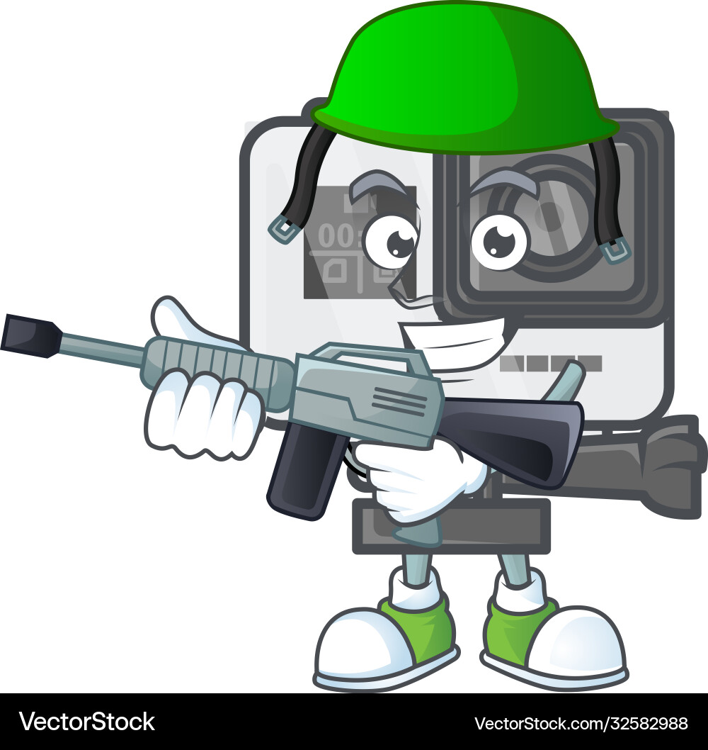 Action camera in an army uniform with machine gun Vector Image