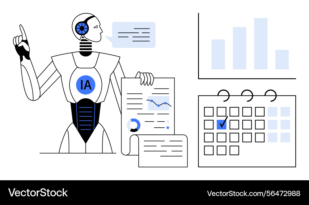 Ai robot presenting analytics with charts Ai robot presenting analytics with charts vector image