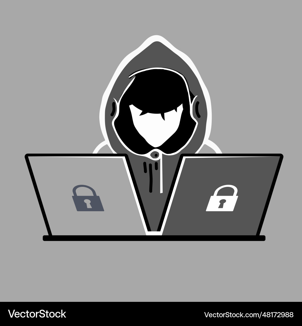 Computer hacker with laptop icon Computer hacker with laptop icon vector image