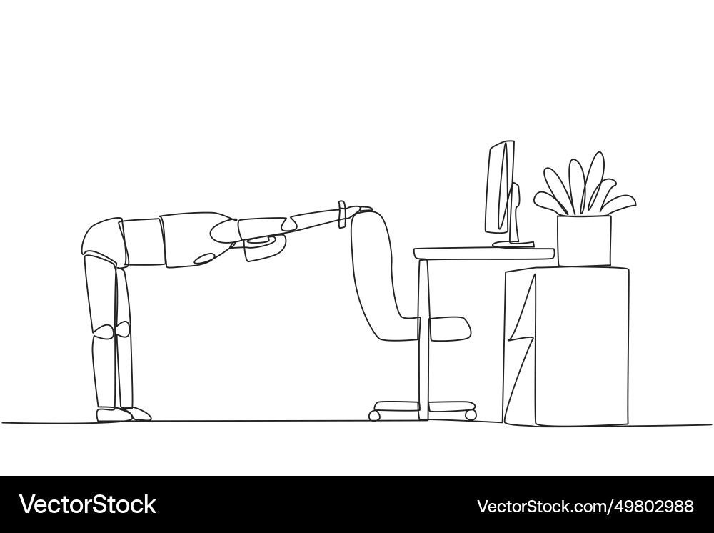 Continuous one line drawing robot bowed while Continuous one line drawing robot bowed while Vector Image