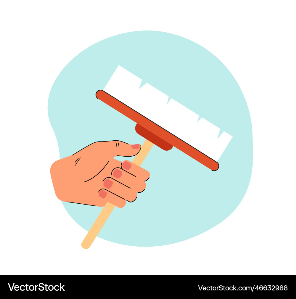Hand holding handle of house sweeper brush Hand holding handle of house sweeper brush vector image