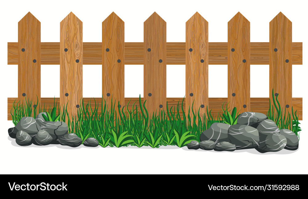 Holzzaun Steine und Gras Gartenzaun Holzzaun Steine und Gras Gartenzaun vektorbild