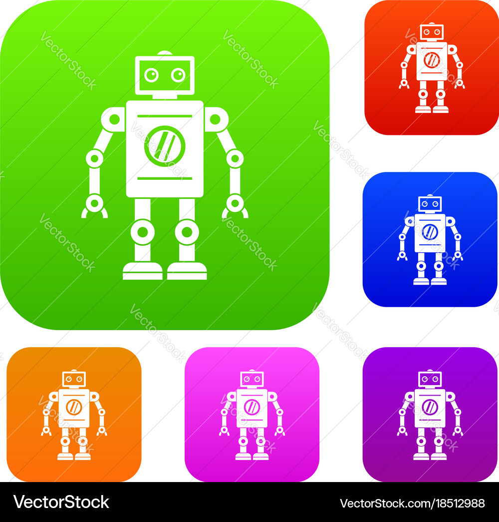 Retro robot set color collection vector image