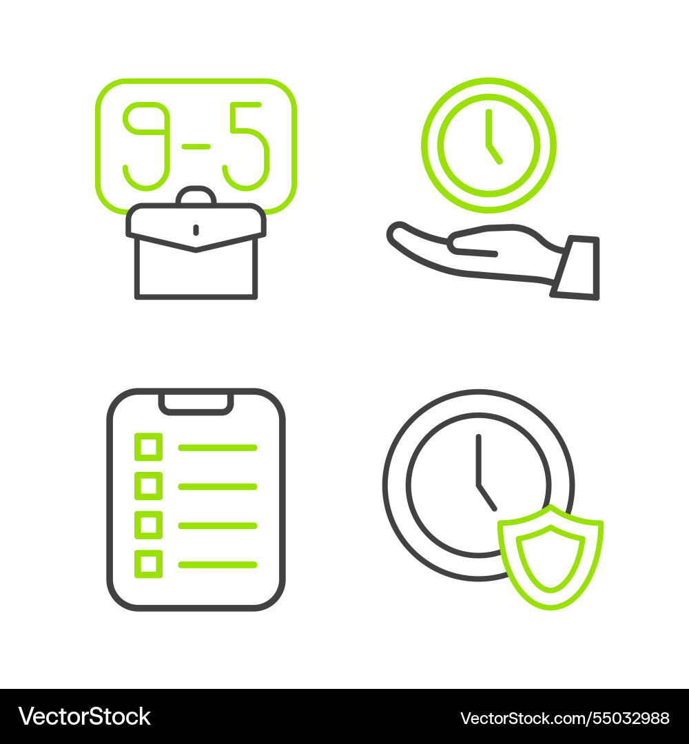 Set line clock with shield to do list or planning Set line clock with shield to do list or planning vector image