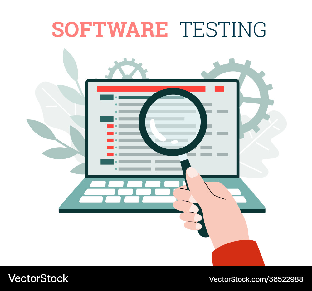 Software testing with desktop computer cartoon Software testing with desktop computer cartoon Vector Image