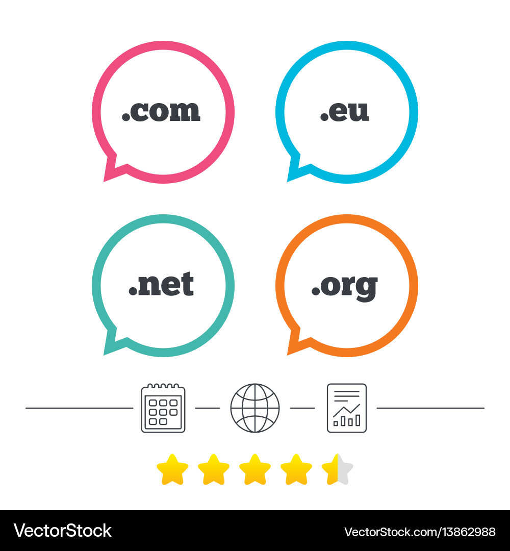 Top-level domains signs com eu net and org Vector Image