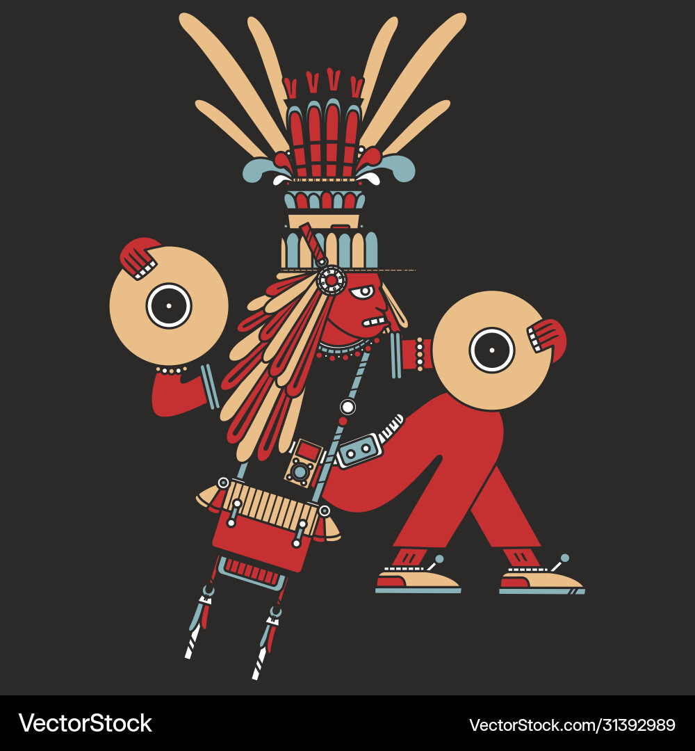 Aztec Hiphop DJ with Vinyl Royalty Free Vector Image