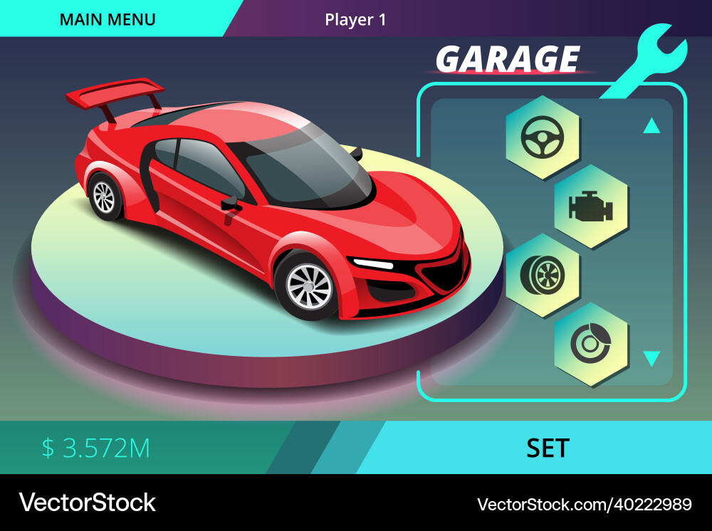 Car racing game in display menu juning Vector Image